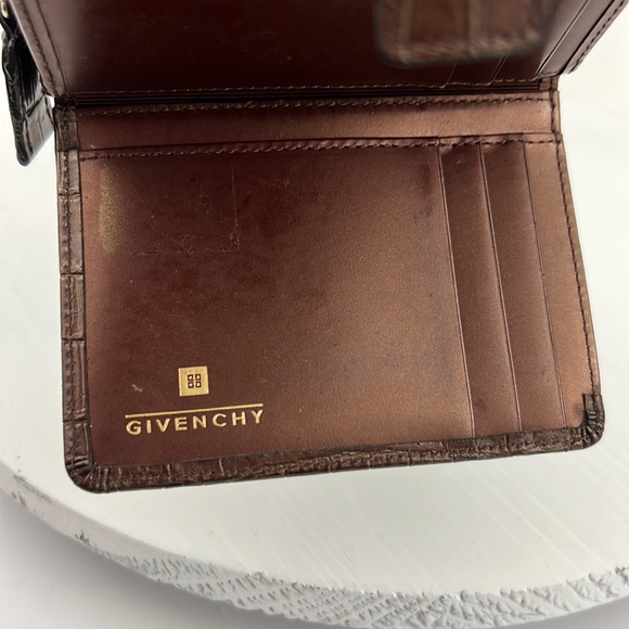 Givenchy Wallet Bi-Fold Canvas/Crocodile Embossed Brown Leather Trim Wallet - Picture 9 of 14